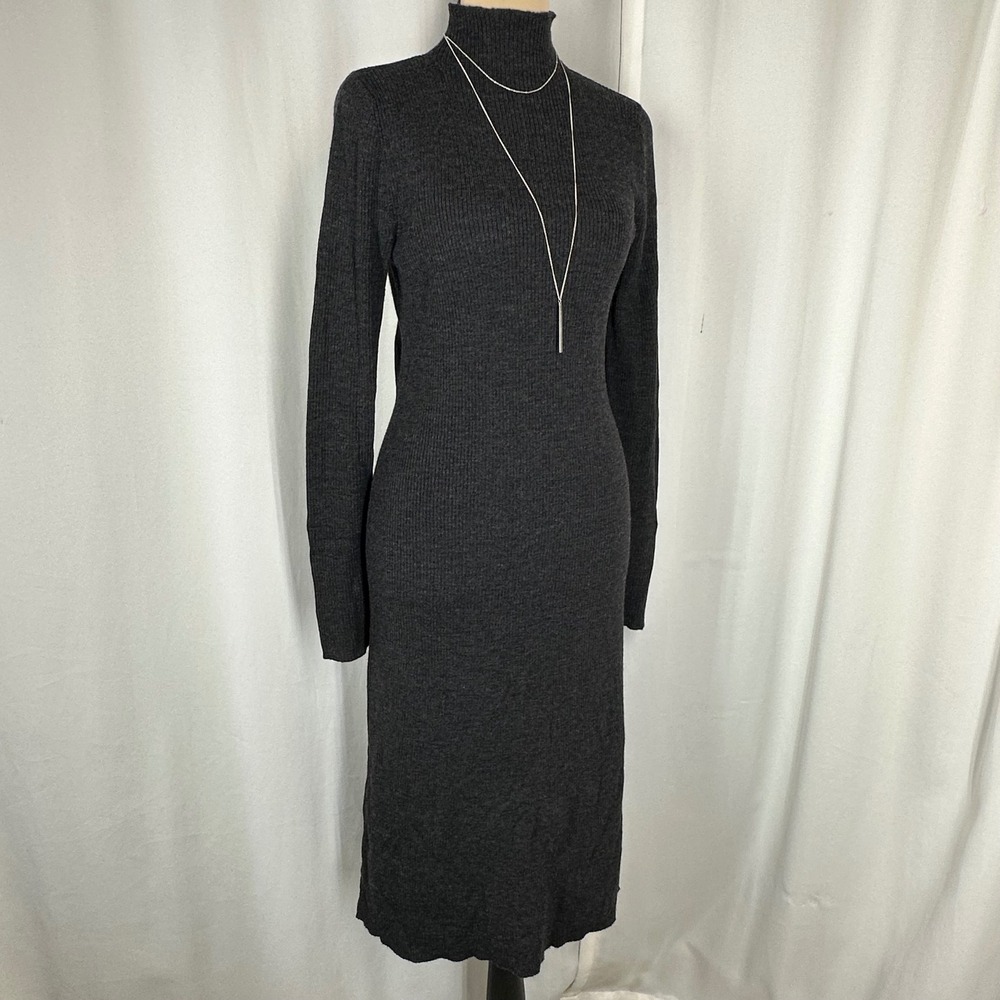 Lauren Ralph Lauren Women's L Charcoal Merino Wool Mock Neck Sweater Dress